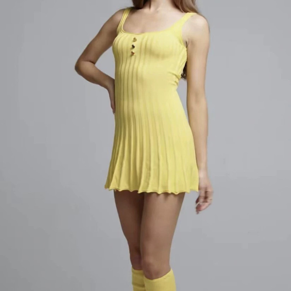 ZARA American Retro Knit Pleated Tank Dress with Colorful Buttons